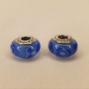 Pandora Blue Flower Glass Beads